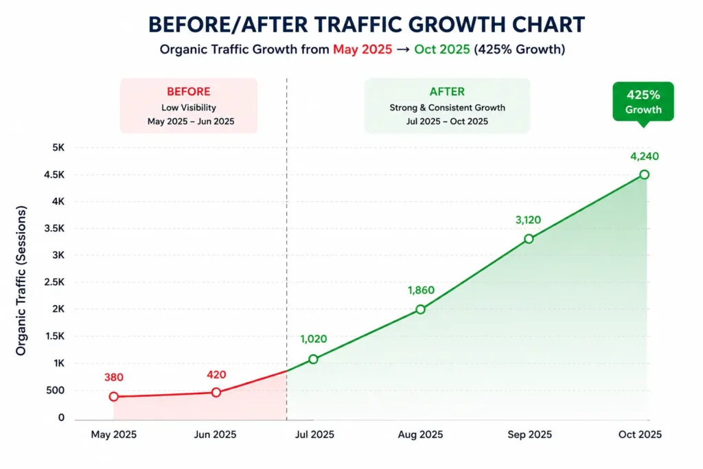 Before and after traffic growth chat